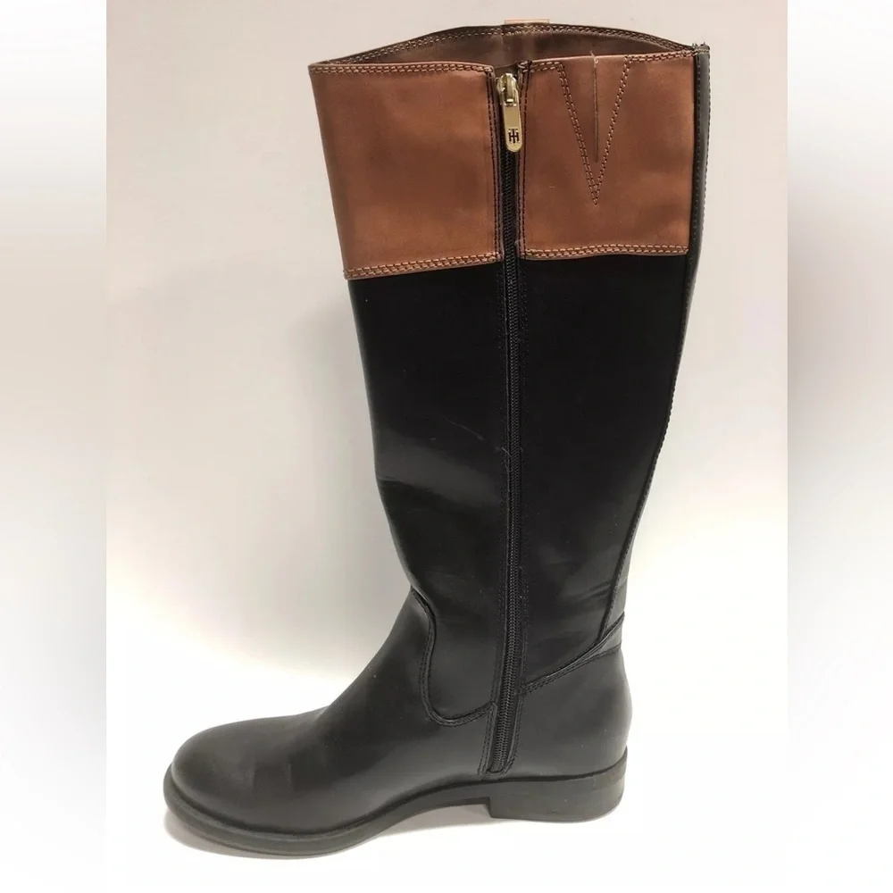 Tommy Hilfiger Women’s Shano, Black/Brown Knee High Boots, Size 9M